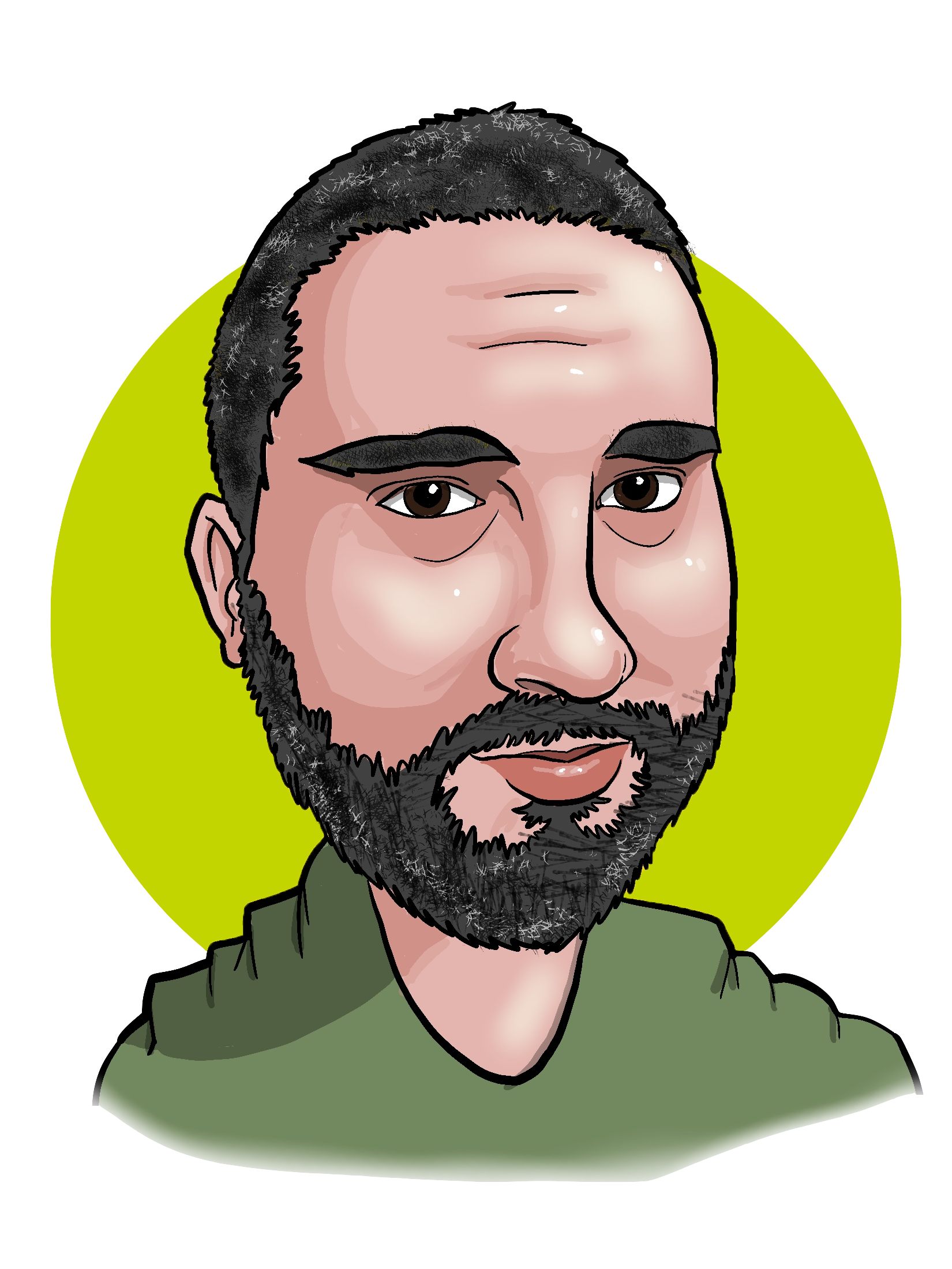 a caricature-style drawing of Chris Farkas's headshot