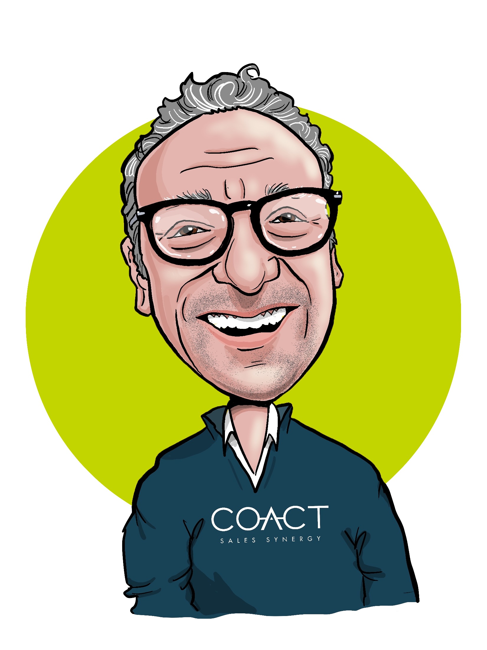a caricature-style drawing of Mark Frasco's headshot