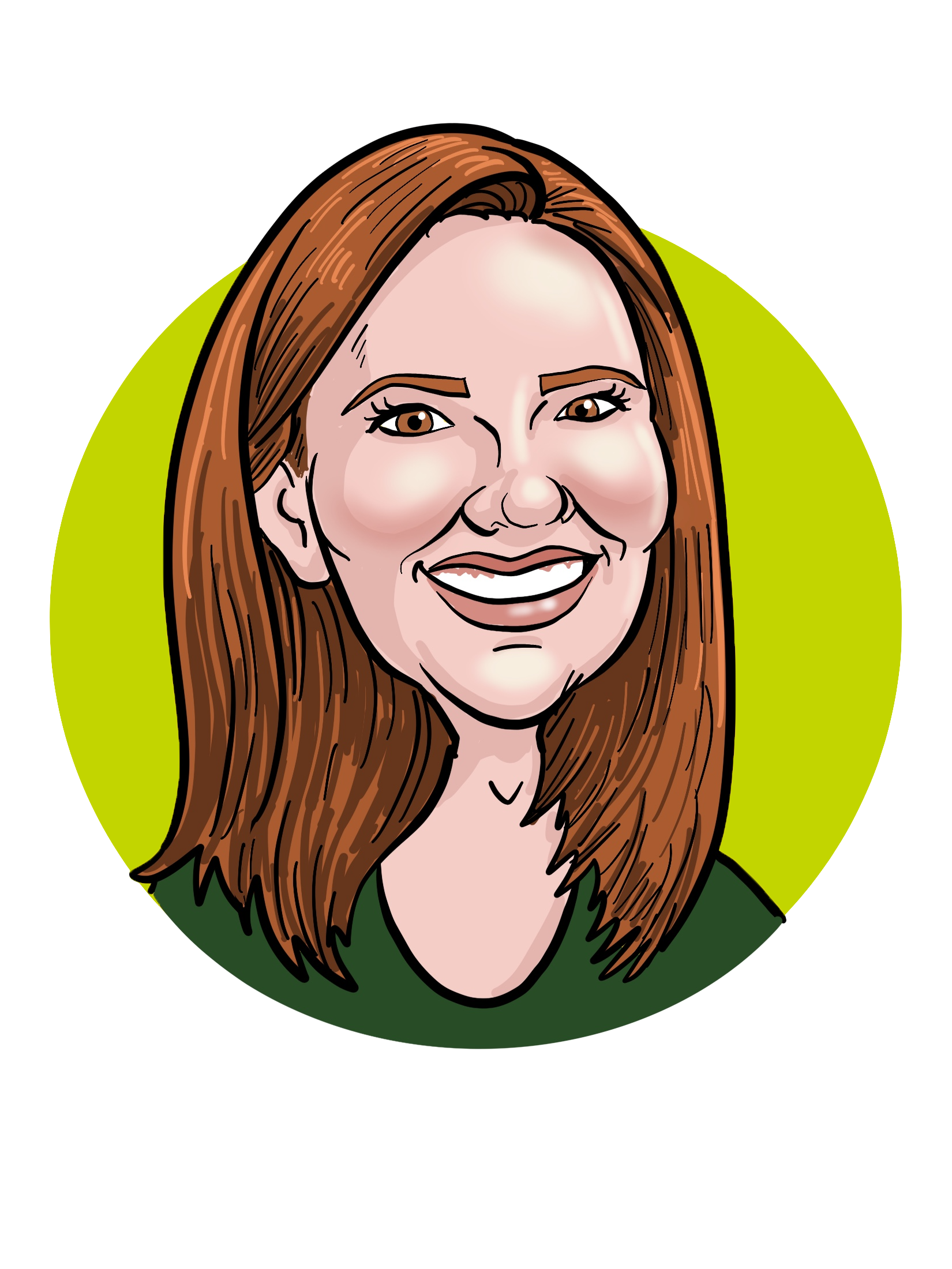 a caricature-style drawing of Stacy Eitniear's headshot