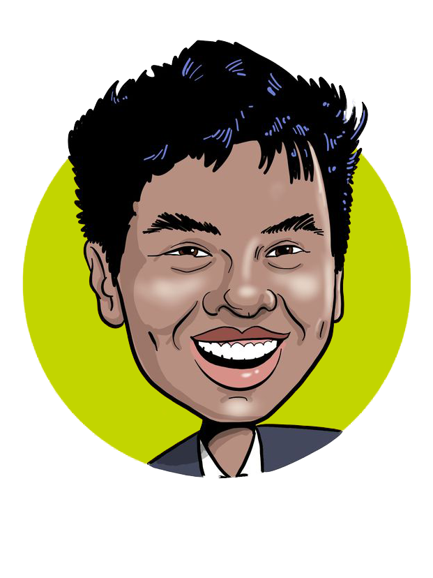 a caricature-style drawing of Kristian Mendoza's headshot