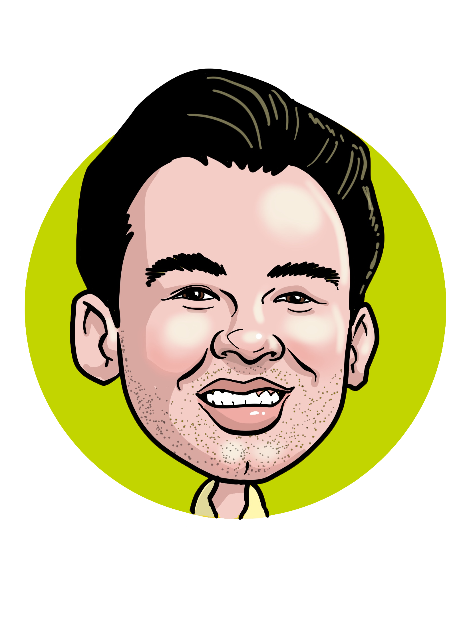 a caricature-style drawing of Christian Cantu's headshot